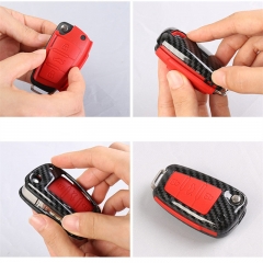 Key Shell for Automotive ABS Carbon Fiber Shell+Silicone Cover Remote Key Holder Fob Case&KeyChain For Audi A1 A3 Q3 Q7 A6