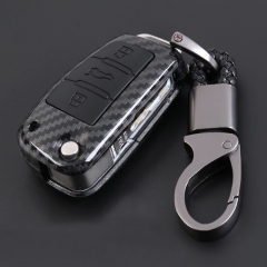 Key Shell for Automotive ABS Carbon Fiber Shell+Silicone Cover Remote Key Holder Fob Case&KeyChain For Audi A1 A3 Q3 Q7 A6