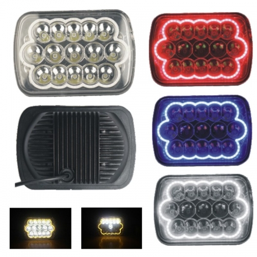 7 Inch Square LED Headlight for Trucks 45W 6000K 3W High Power Angel Eyes LED 15Leds 2900LM 12V IP65 High Low Beam