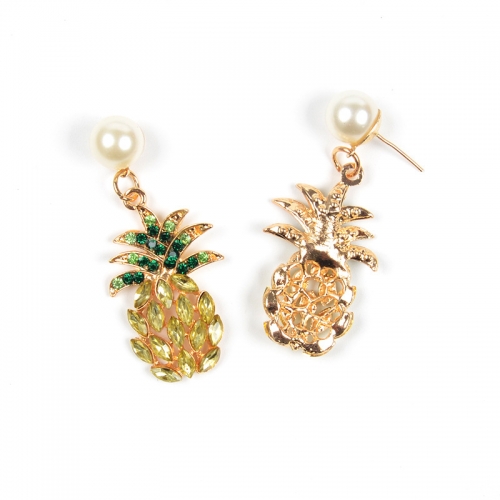 Fashion Glass Peart Gold Pineapple Drop Charm Earrings for Women's Jewelry