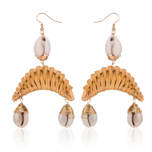 Earrings For Women Woven Handmade Straw Oval Or Circle Shell Drop Dangle Earrings Bohemian Lightweight Earrings Geometric Statement Earrings