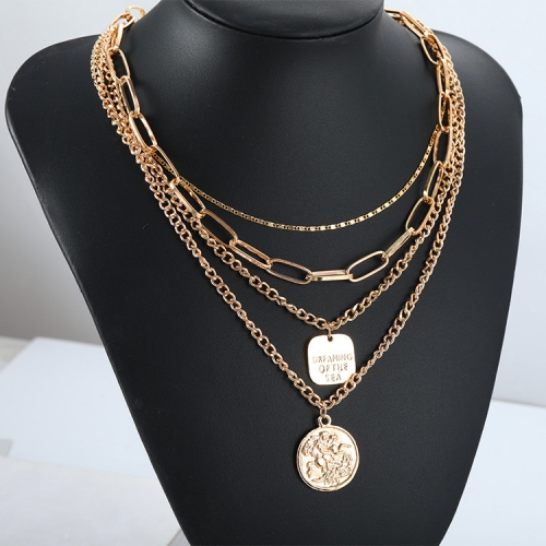Multi Layered Necklace for Women - 3Pcs Summer Boho Necklace Chain with Pendant Coin
