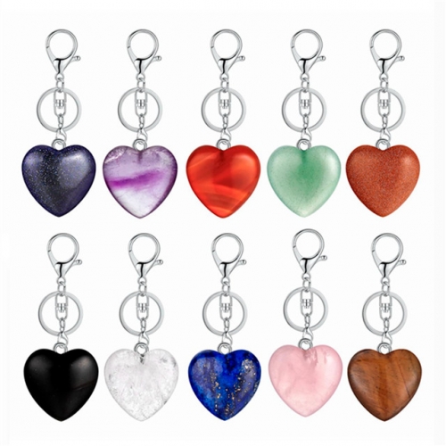 Natural stone crystal peach heart fashion key chain for women men stone pendant key gem jewelry