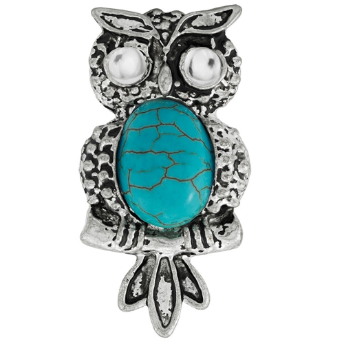 Fashion vintage owl turquoise ring blue rhinestone inlaid finger ring