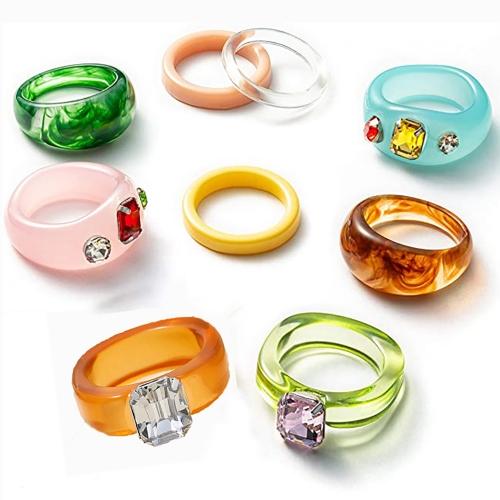 Acrylic transparent color diamond geometric resin ring niche personality set ring