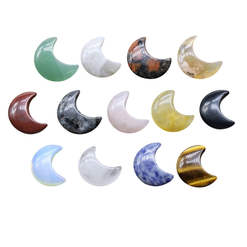 30mm crystal agate jade carved moon handle, tiger's eye stone moon ornaments