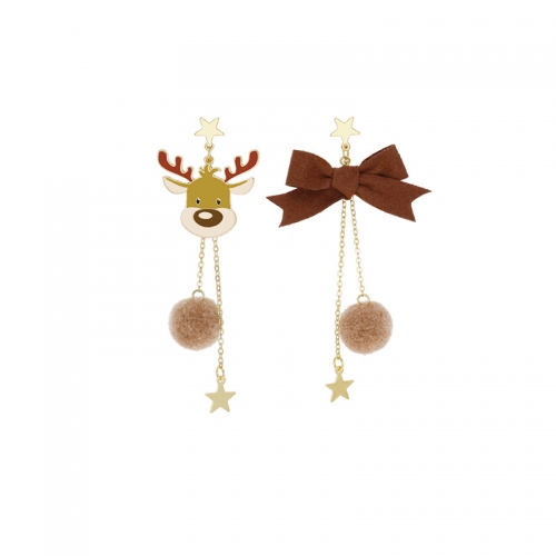 New Christmas Earrings Deer Bowknot Earrings Ear Studs Asymmetric Long Tassel Earrings for Women Girls
