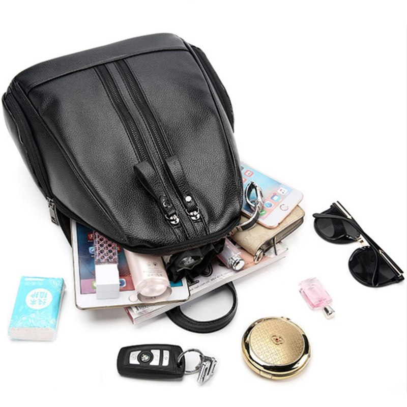 Women Leather Backpack Female Solid Backpacks for Teenager Girls Pink Backpack Travel Bags Ladies Black Daypack Bag 2019