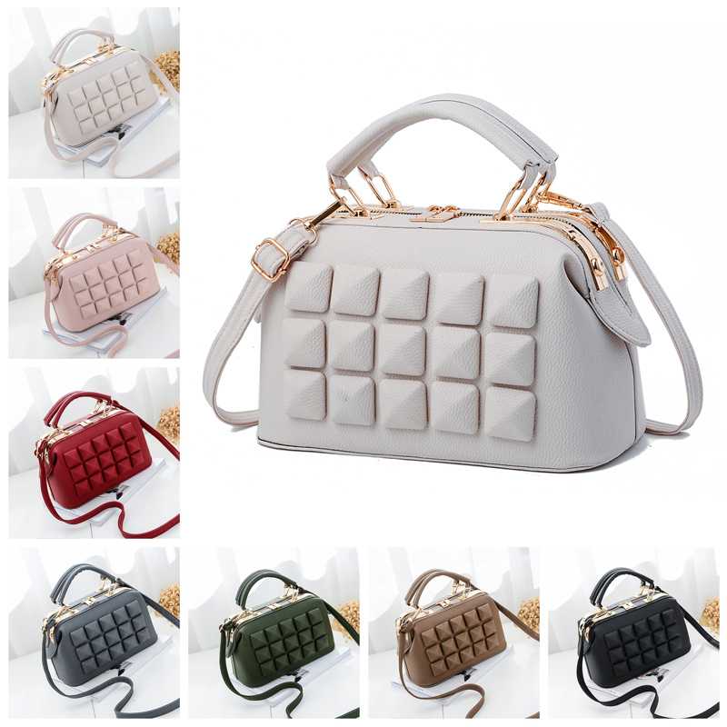 Brand Women Leather Boston Bag Ladies Stone New Design Handbag Female Luxury Party Evening Bags Casual Tote New Arrival