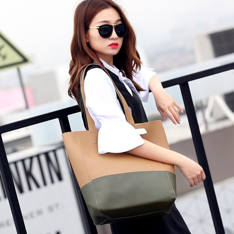 Nevenka Leather Tote Bags for Women Leather Handbags Female Large Shopping Bags with Small Clutch Bag Women Composite Bags 2018