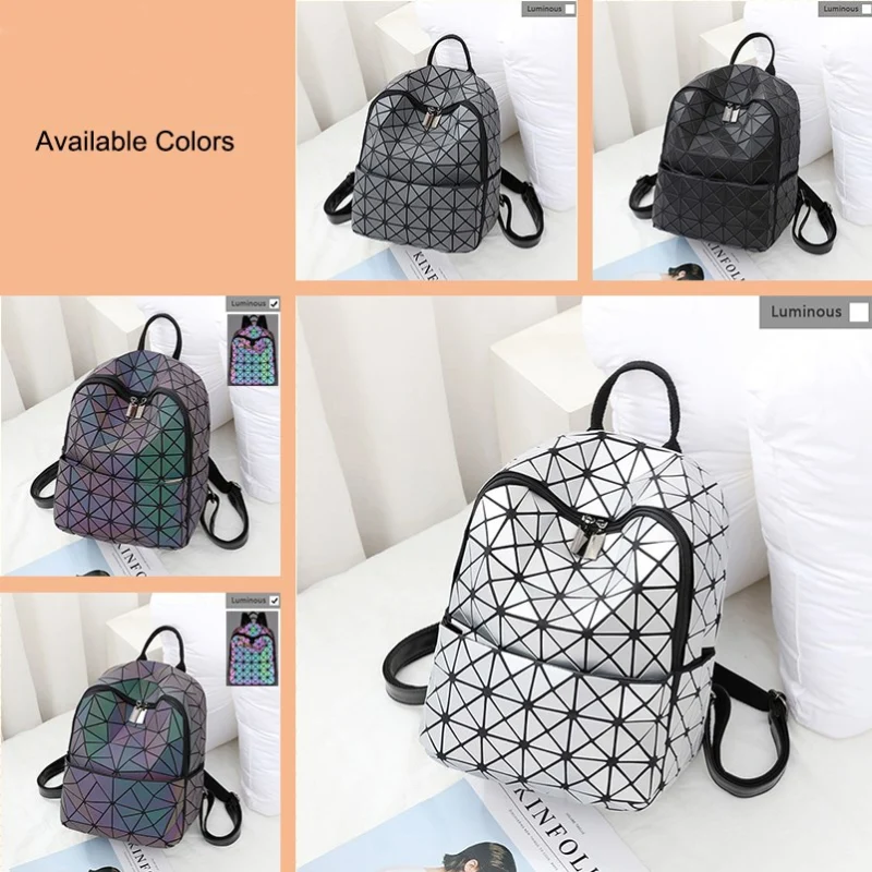 Luminous Backpack Women Leather Backpacks Female Geometric Backpack Girls Travel Bagpack Ladies Small Backpack School