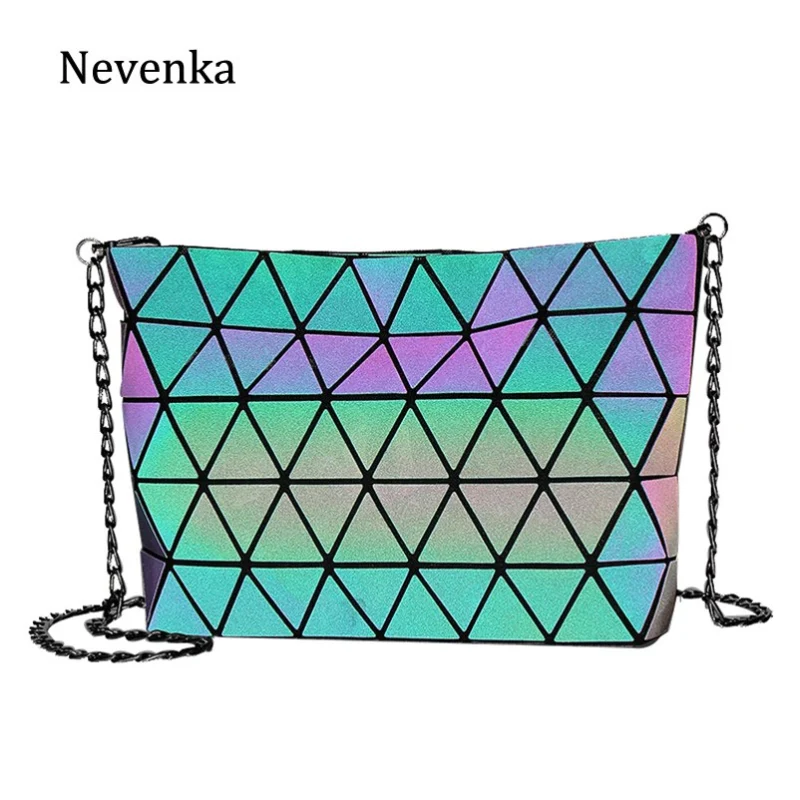 Nevenka Luminous Shoulder Bag Female Geometric Shoulder Bags Ladies Crossbody Bag Girls Holographic Shoulder Bags for Women 2018