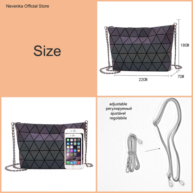 Nevenka Luminous Shoulder Bag Female Geometric Shoulder Bags Ladies Crossbody Bag Girls Holographic Shoulder Bags for Women 2018