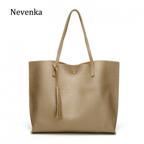 Nevenka  Large Capacity Totes Leather Handbags with Tassel Ladies Luxury Handbags Casual Tote Bag Solid Handbag for Women 2018