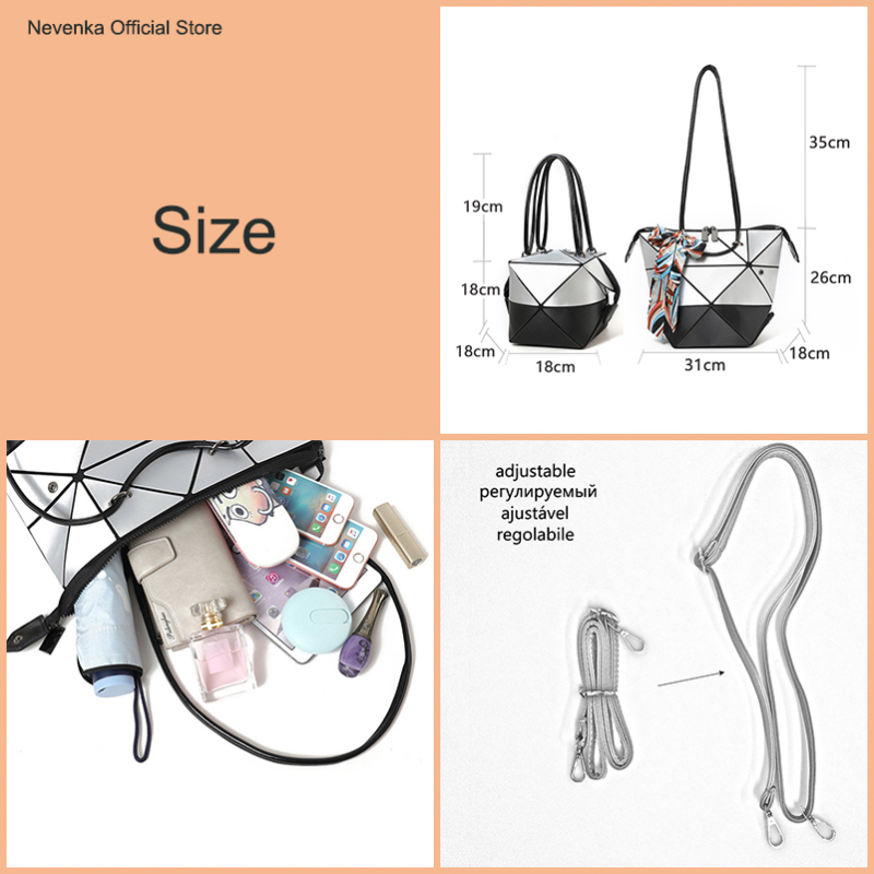 Nevenka Geometric Shoulder Bag Women Leather Shoulder Bags Female Luminous Handbag with Ribbons Girls Luxury Handbags for Women