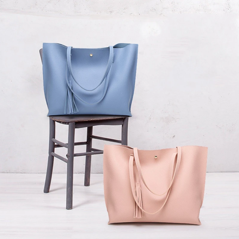 Nevenka  Large Capacity Totes Leather Handbags with Tassel Ladies Luxury Handbags Casual Tote Bag Solid Handbag for Women 2018