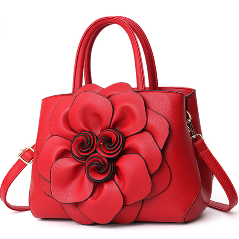Floral Handbags Women Leather Handbag Black Shoulder Bag Large Capacity Crossbody Bag for Girls Purse and Handbag 2018