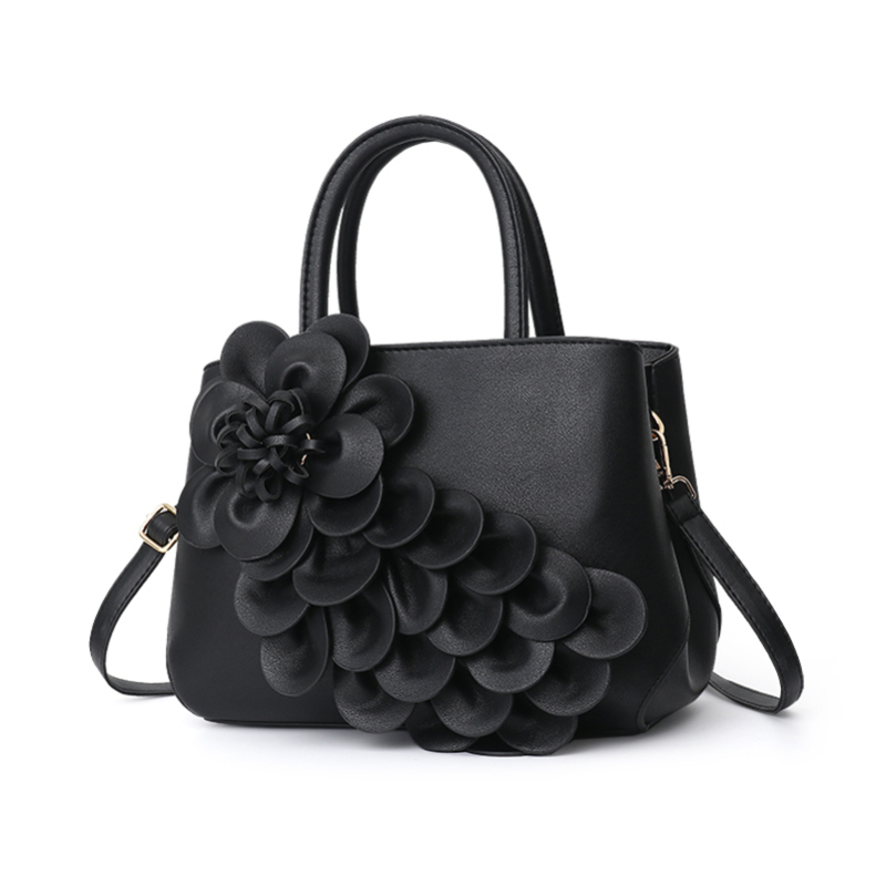 Floral Handbags Women Leather Handbag Black Shoulder Bag Large Capacity Crossbody Bag for Girls Purse and Handbag 2018