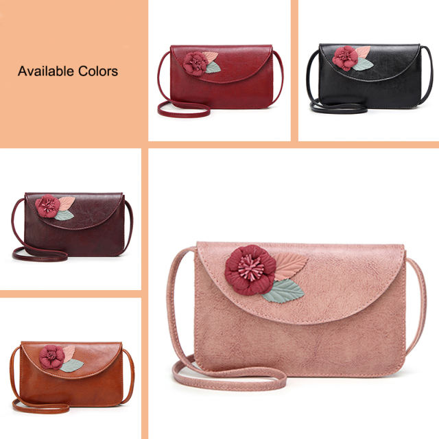 Leather Shoulder Bag Female Mini Flap Bags Floral Crossbody Bags for Women 2019 Flower Messenger Bag Small Pink Bag 2018
