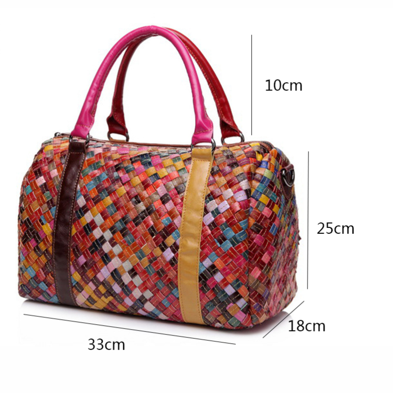 Genuine Leather Travelling Bag Large Capacity Travel Totes Female Waterproof Travel Duffle Top-handle Knitted Bag 2018