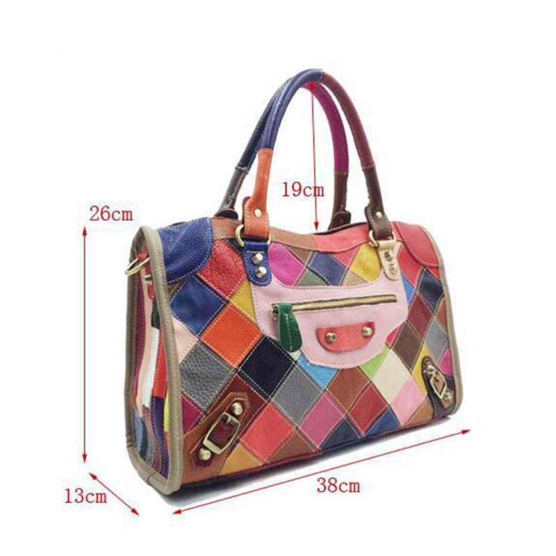 Genuine Leather Handbag Women Large Travel Duffle Ladies Waterproof Travelling Tote Bag Girl Patchwork Shoulder Bag 2018