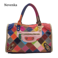 Genuine Leather Handbag Women Large Travel Duffle Ladies Waterproof Travelling Tote Bag Girl Patchwork Shoulder Bag 2018