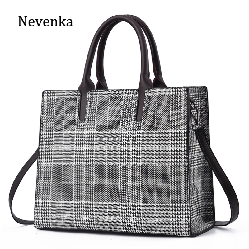 Black-and-white Plaid large capacity Tote Bag 2019 new fashion ladies handbag Pu ladies bag