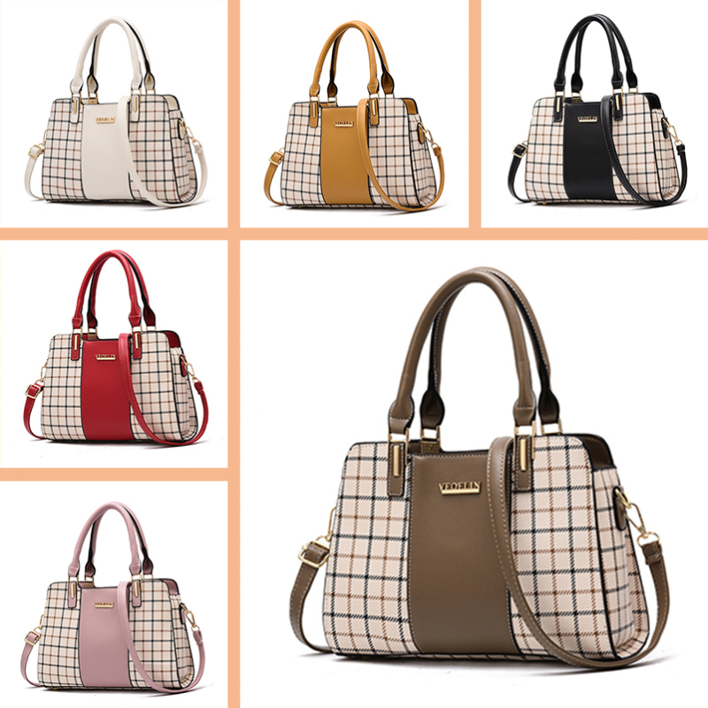 Spring 2019 new Pu lady bag with checkerwork pattern killer bag Korean version lady bag with mother's handbag and one shoulder bag with oblique should