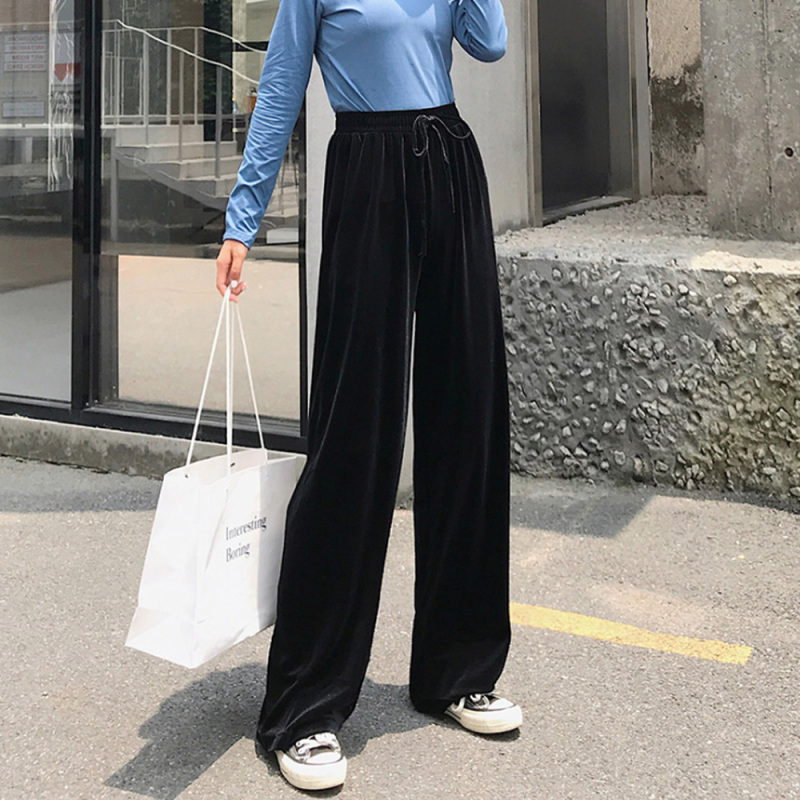 Nevenka Gold Velvet Wide-leg Pants Women's High-waisted Mopping Pants Women's Loose Straight-leg Pants Spring and Autumn Casual Pants