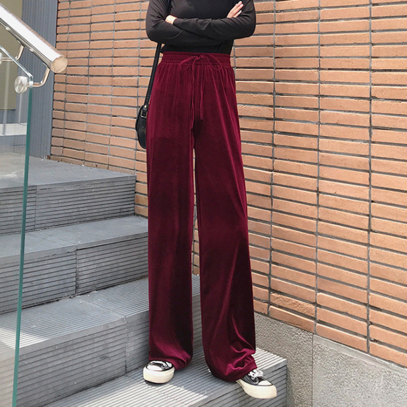 Nevenka Gold Velvet Wide-leg Pants Women's High-waisted Mopping Pants Women's Loose Straight-leg Pants Spring and Autumn Casual Pants