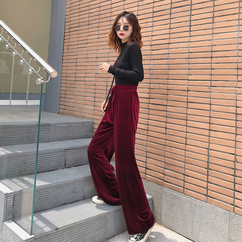 Nevenka Gold Velvet Wide-leg Pants Women's High-waisted Mopping Pants Women's Loose Straight-leg Pants Spring and Autumn Casual Pants