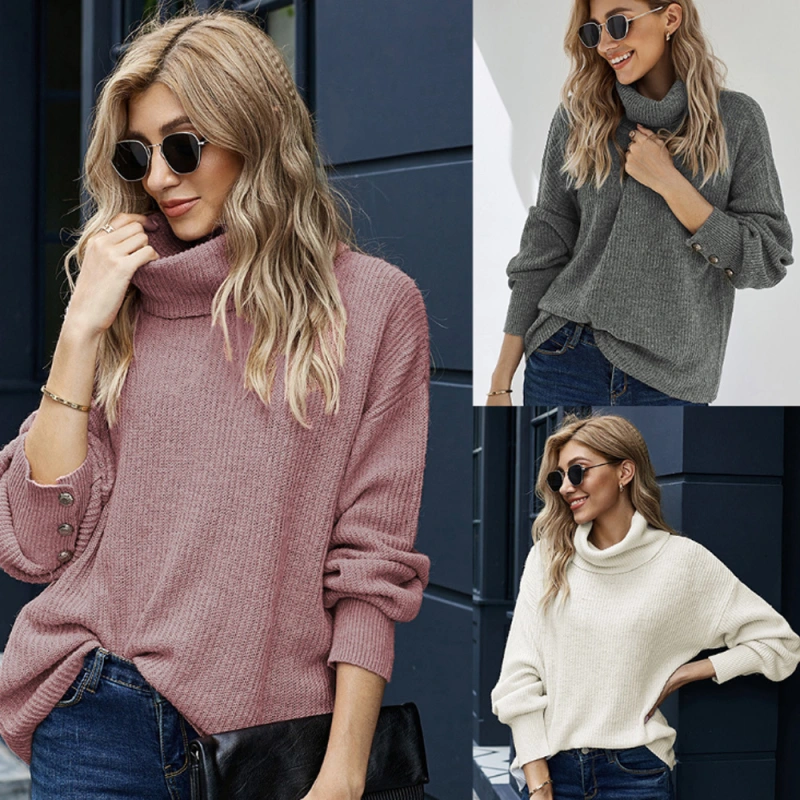 Nevenka Turtleneck Sweater Pure Color Warm Loose Pullover Knitted Sweater in Autumn and Winter