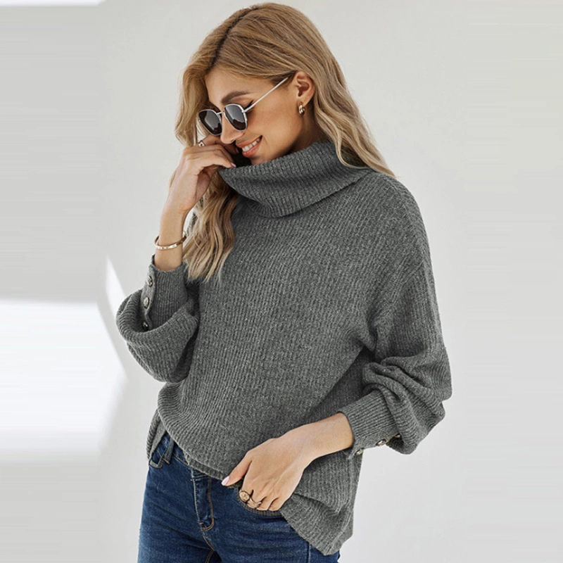 Nevenka Turtleneck Sweater Pure Color Warm Loose Pullover Knitted Sweater in Autumn and Winter