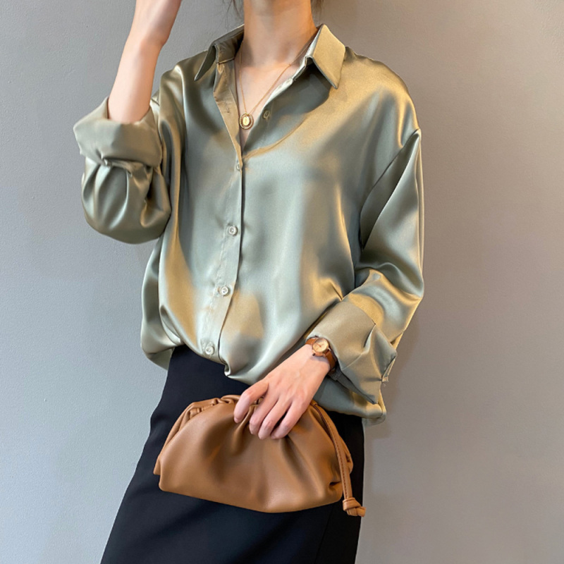 Nevenka Women Pure Color Temperament Loose and Thin Long Sleeve Lapel Shirt Casual Female Shirt