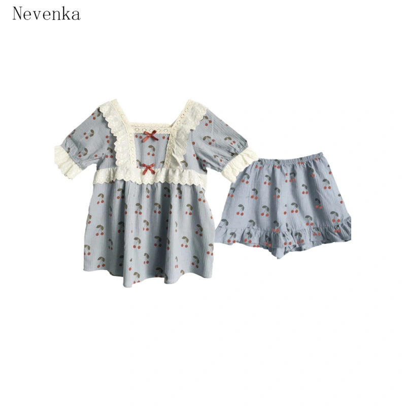 Nevenka Sweet Cotton Pajamas Women Summer Short-sleeved Retro Cherry Loose Plus Size Casual Home Wear