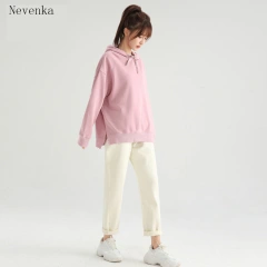 Nevenka Sweater women's hooded split spring and autumn terry couple solid color pullover women's hoodie top