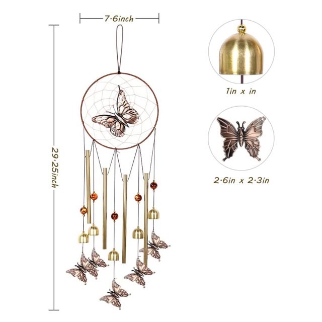 Nevenka Butterfly Wind Chimes for Outside with Dream Catcher, Windchimes  Indoor Wind Chimes Decor for Girlfriend Gift Home Garden Yard,Creating a Sen
