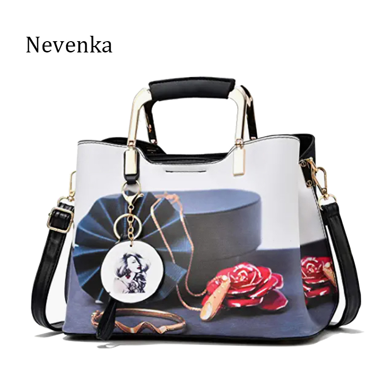 Nevenka Women Fashion Handbags Female Painted Shoulder Bags Flower Pattern Messenger Bags Leather Casual Tote Evening Bag