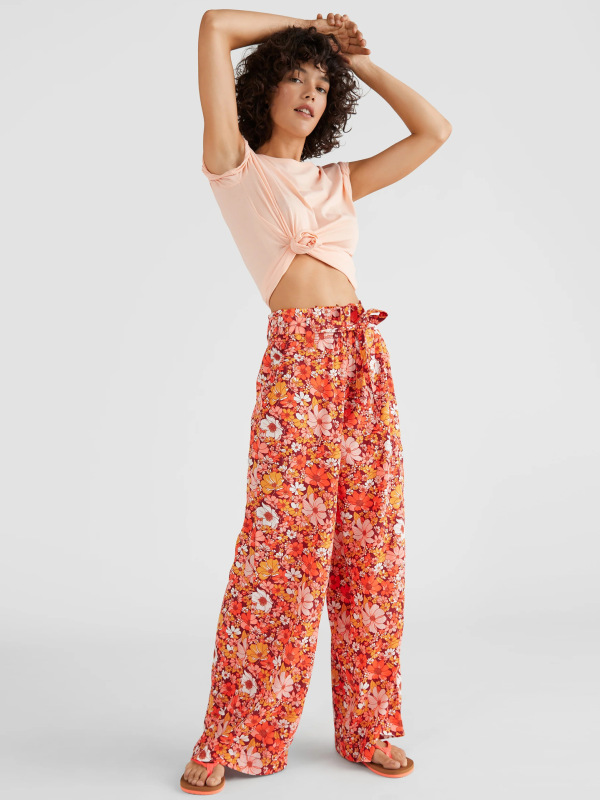 Summer fashion floral elasticated high waisted trousers comfort print loose wide leg trousers women