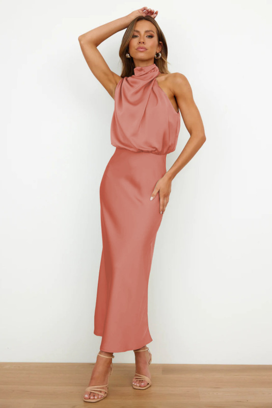 Spring/Summer 2023 new high-end satin sleeveless dress stylish and elegant celebrity evening dress