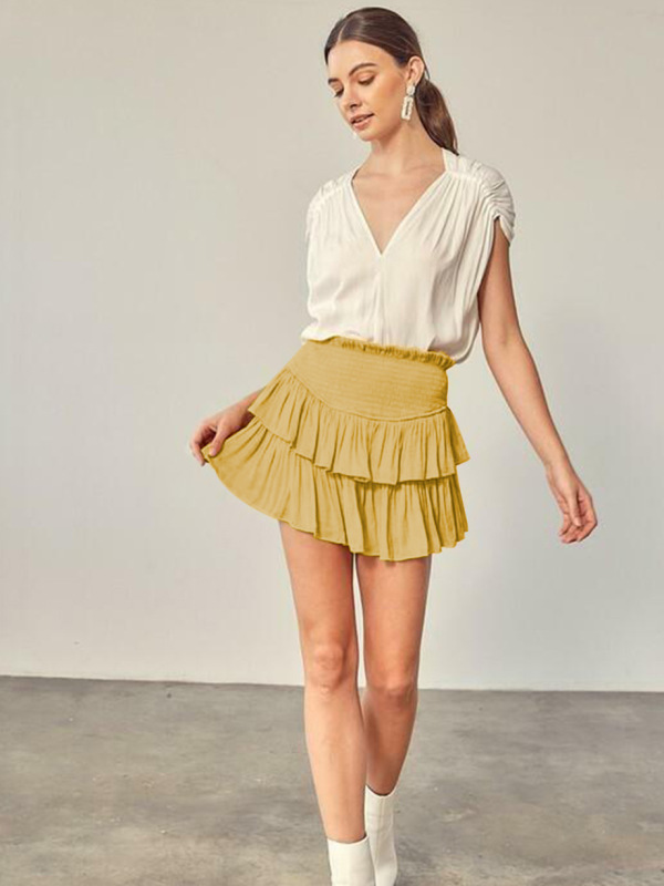 Women's stretch-flared pleated mini skirt with shorts