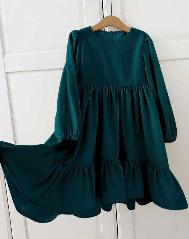 Kids autumn new ruffled long sleeve suede dress party kids princess dress