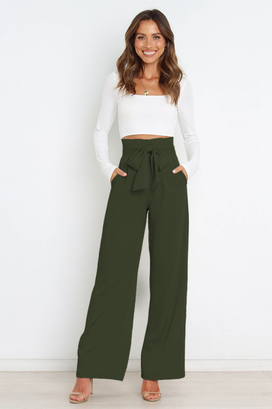 Fashionable new workplace women's trousers, casual versatile wide-leg trousers with belt temperament commuter pants summer