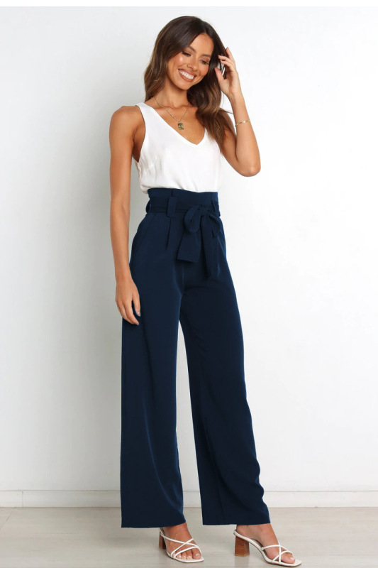 Fashionable new workplace women's trousers, casual versatile wide-leg trousers with belt temperament commuter pants summer