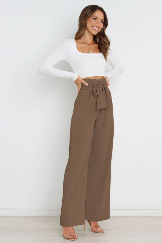Fashionable new workplace women's trousers, casual versatile wide-leg trousers with belt temperament commuter pants summer