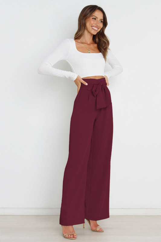 Fashionable new workplace women's trousers, casual versatile wide-leg trousers with belt temperament commuter pants summer