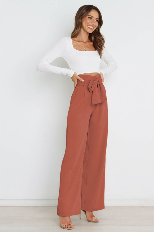 Fashionable new workplace women's trousers, casual versatile wide-leg trousers with belt temperament commuter pants summer