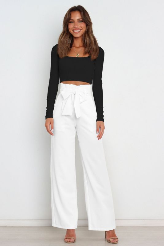 Fashionable new workplace women's trousers, casual versatile wide-leg trousers with belt temperament commuter pants summer