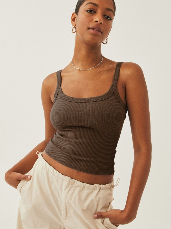 Summer women's camisole with threaded jersey versatile crop top