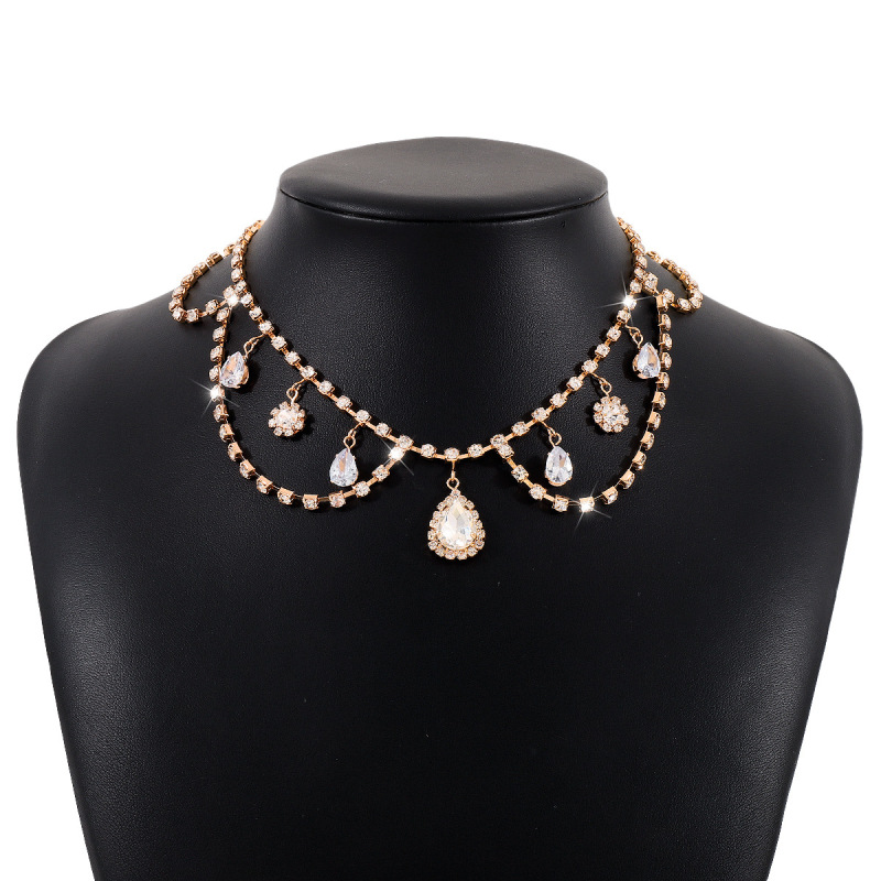 Niche light luxury vintage rhinestone necklace rhinestone fringed temperament celebrity vintage personality necklace